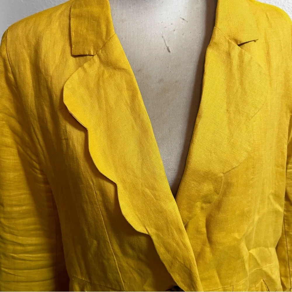 Miami blazer linen fully lined sz large scalloped lapel mustard good condition - Picture 2 of 4